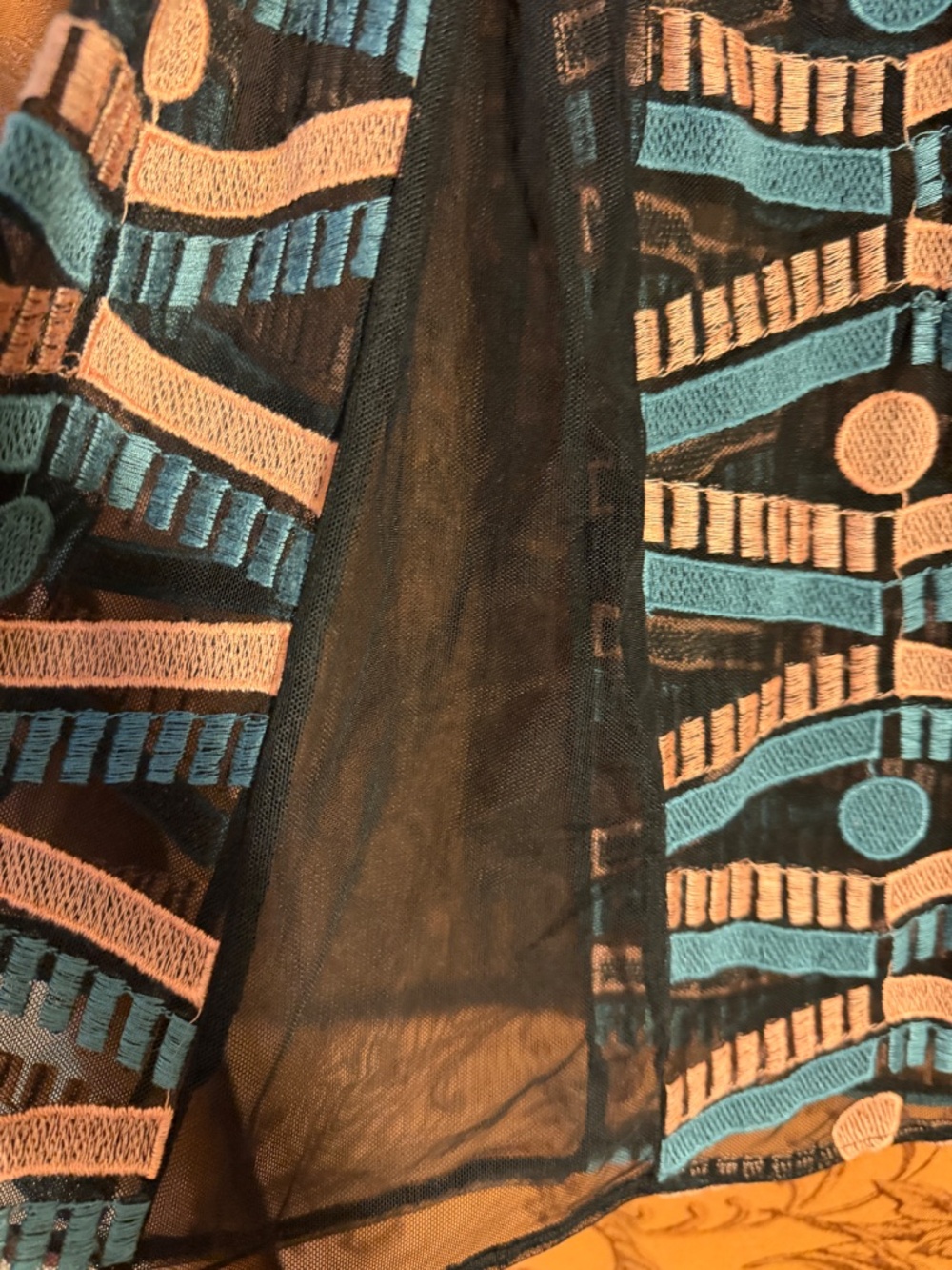 Ademi + Kin Anthropologie Blue Black Orange Tank w/ Embroidered Mesh Overlay SzL - Picture 6 of 10